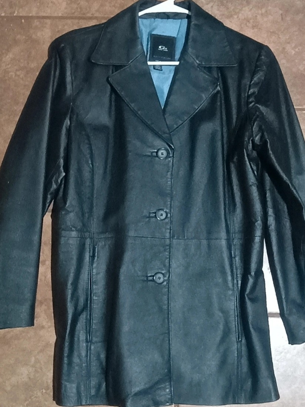 JLC New York Classic Black Women's M Button-Front Leather Coat